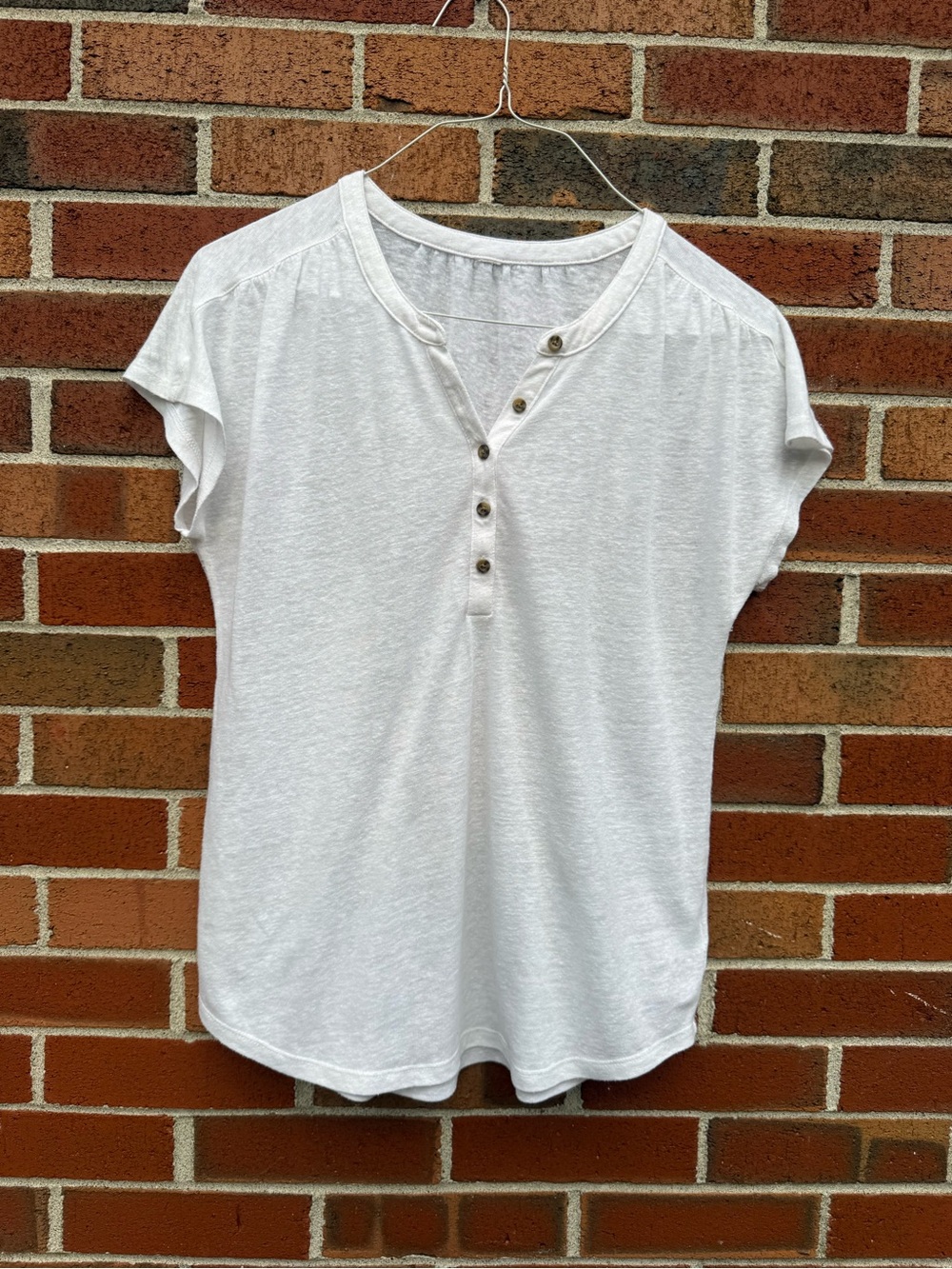 Gap Linen Blend Dolman Henley Top White Size Medium